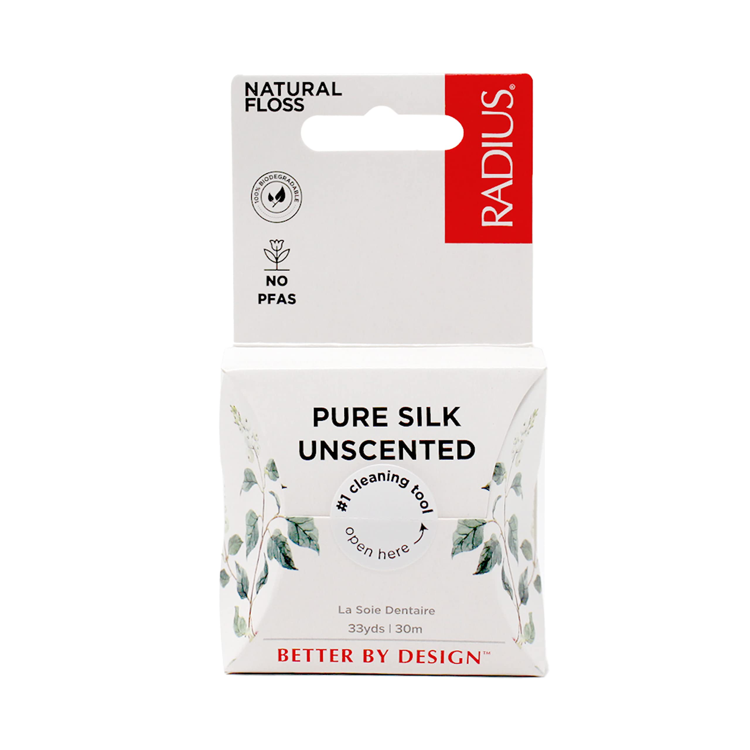 RADIUS Dental Floss, Natural Floss, Unscented Silk, 33 Yards, Compostable & Non-Toxic Oral Care Designed to Help Fight Plaque, Pack of 3