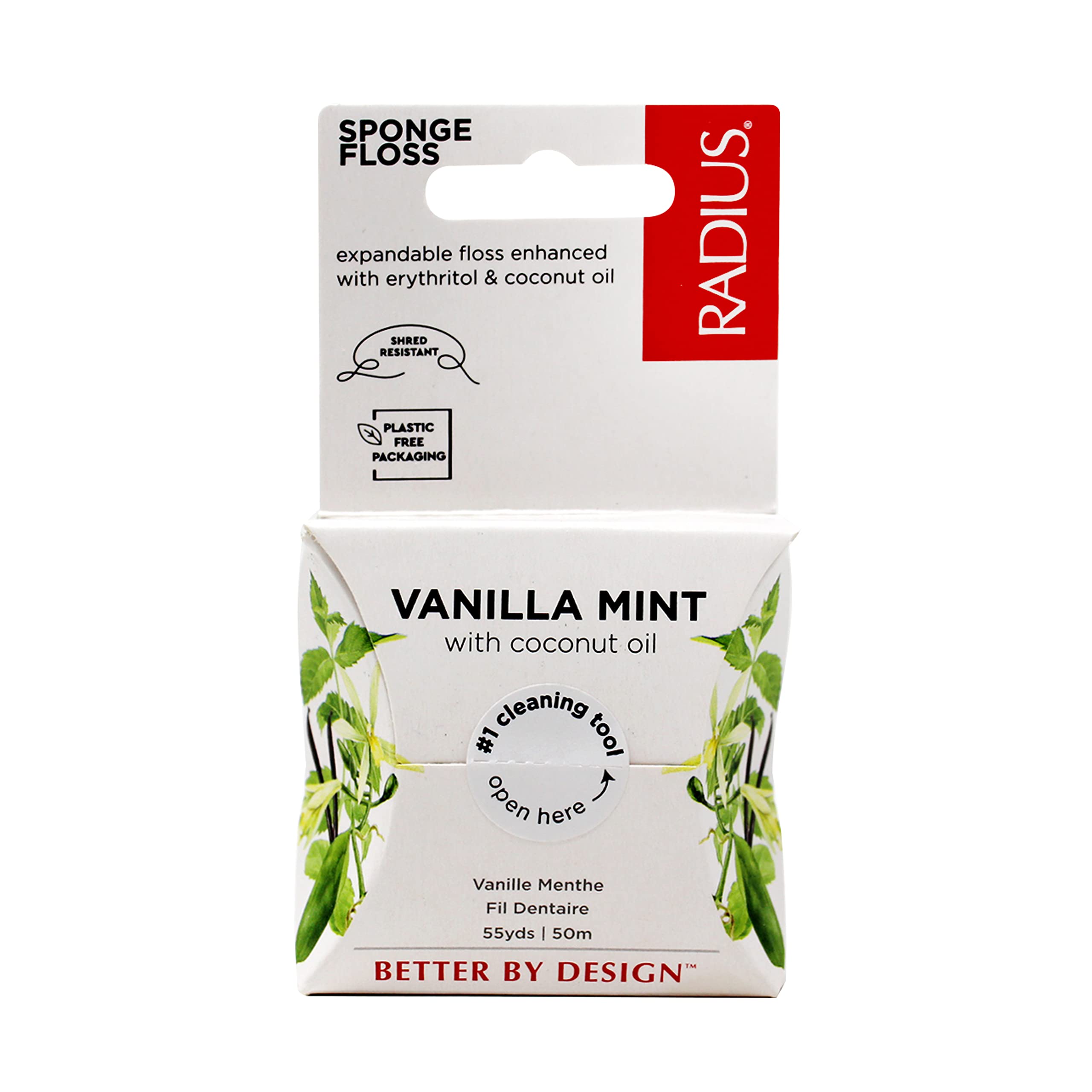 RADIUS Vanilla Mint Dental Floss 55 Yards Vegan & Non-Toxic Oral Care Boost & Designed to Help Fight Plaque Clear - Pack of 4