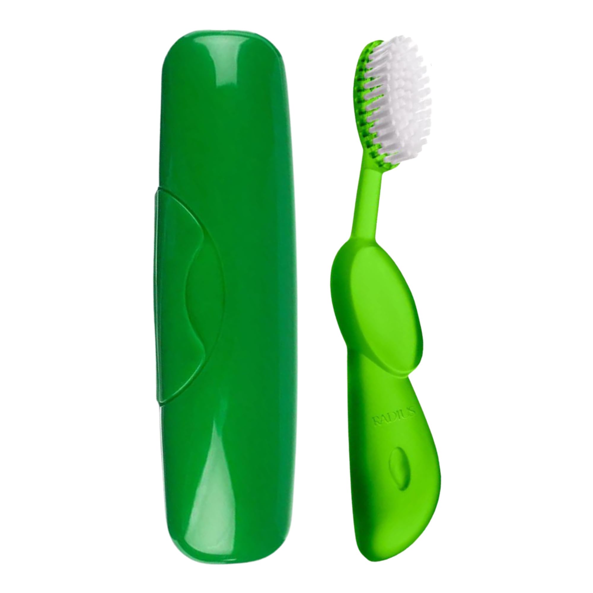 RADIUS Toothbrush, Original Big Brush & Case, Right Handed, Green Brush with Green Case, BPA Free and ADA Accepted
