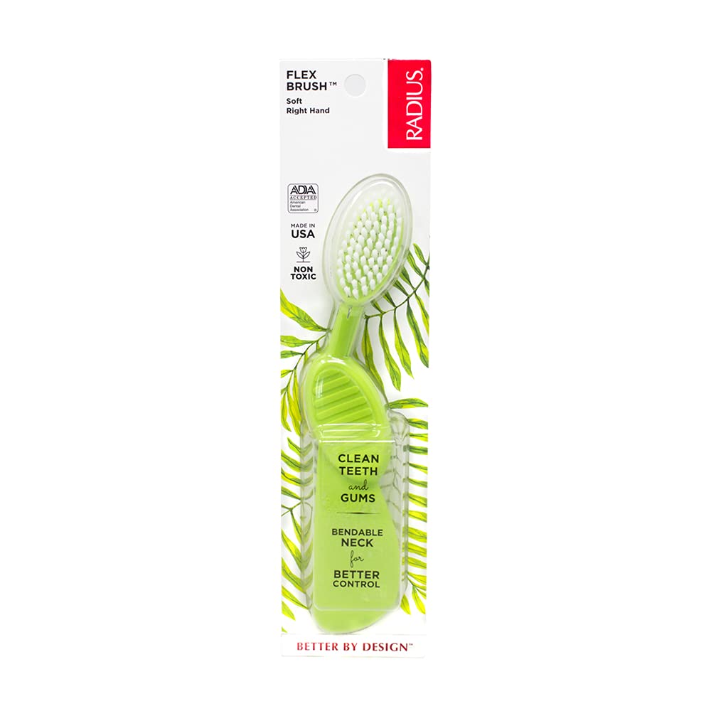 RADIUS Toothbrush, Flex Brush, Soft Bristles, Right Handed, Watermelon Brush with White Bristles, BPA Free & ADA Accepted, Pack of 1