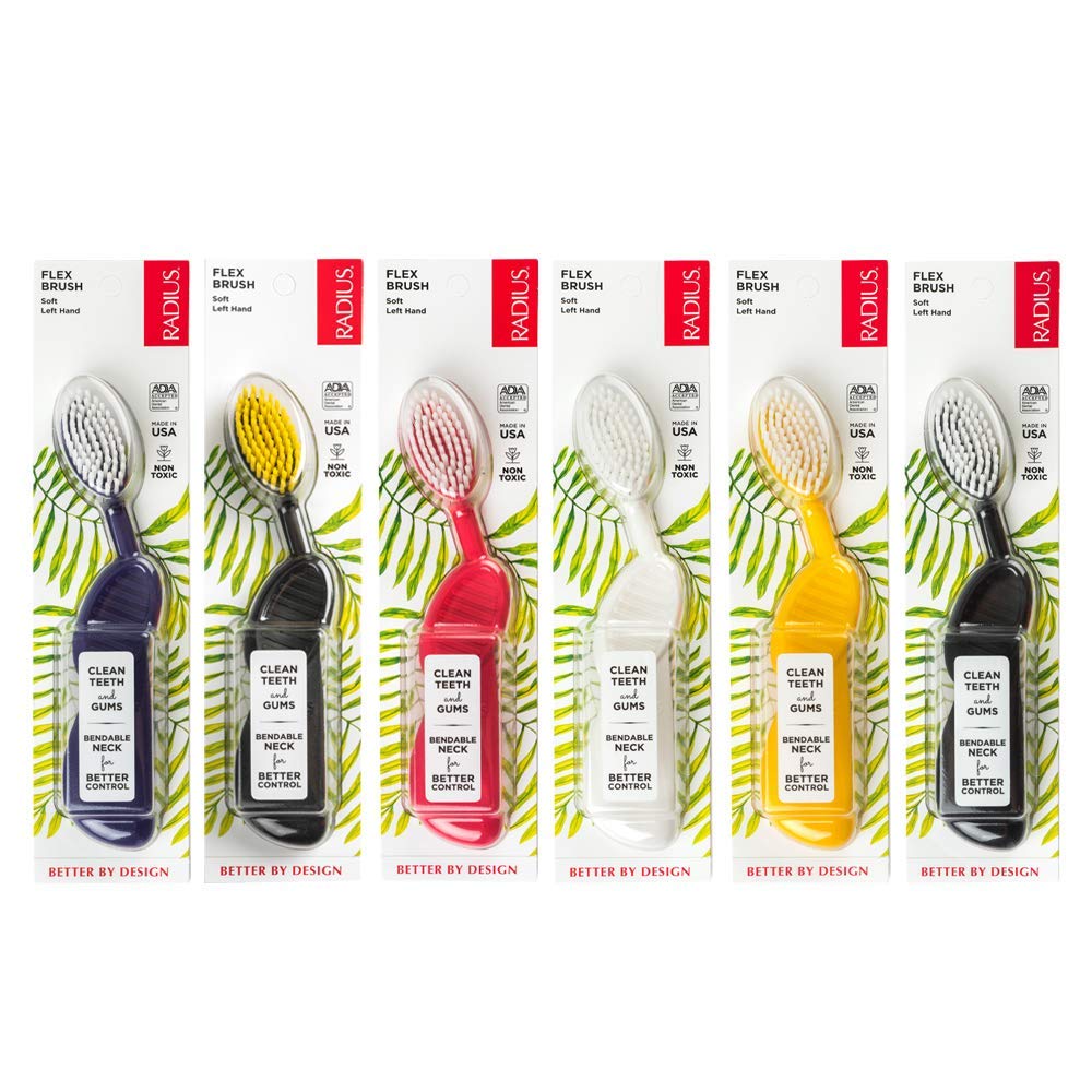 RADIUS Flex Brush with Soft Bristles Toothbrush BPA Free & ADA Accepted Designed to Improve Gum Health & Reduce Issues - Right Hand - Yellow/White - Pack of 1