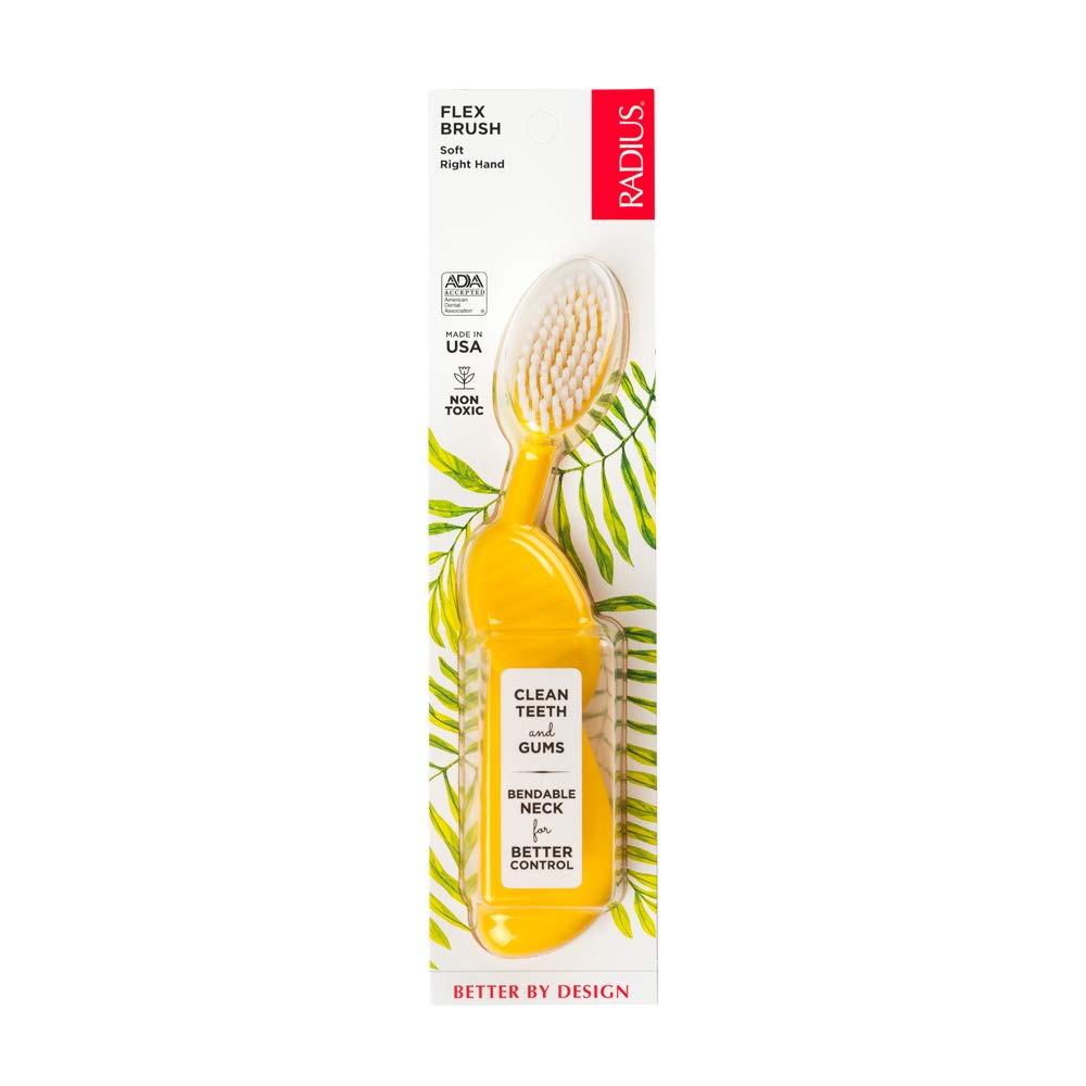 RADIUS Flex Brush with Soft Bristles Toothbrush BPA Free & ADA Accepted Designed to Improve Gum Health & Reduce Issues - Right Hand - Yellow/White - Pack of 1