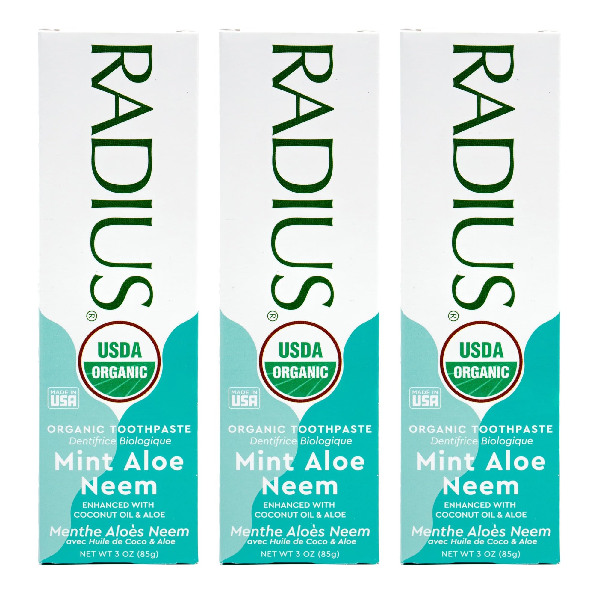 Toothpaste, USDA Organic Mint Aloe Neem, 3 oz, pack of 3