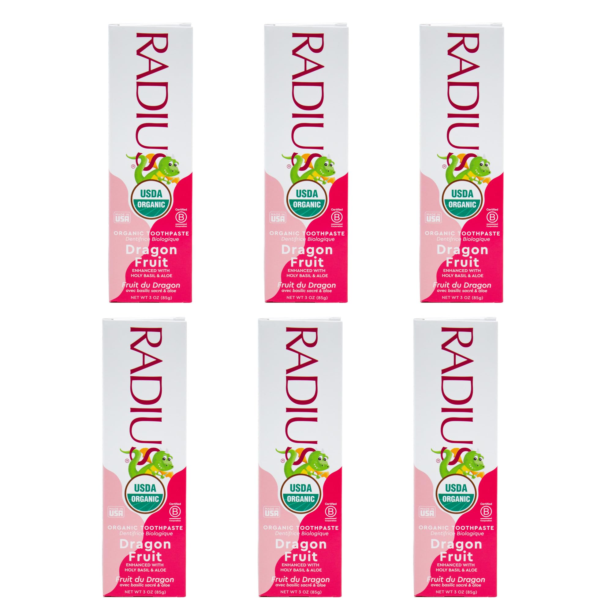 RADIUS USDA Organic Kids Toothpaste 3oz Non Toxic Chemical-Free Gluten-Free Designed to Improve Gum Health for Children's 6 Months and Up - Dragon Fruit - Pack of 1