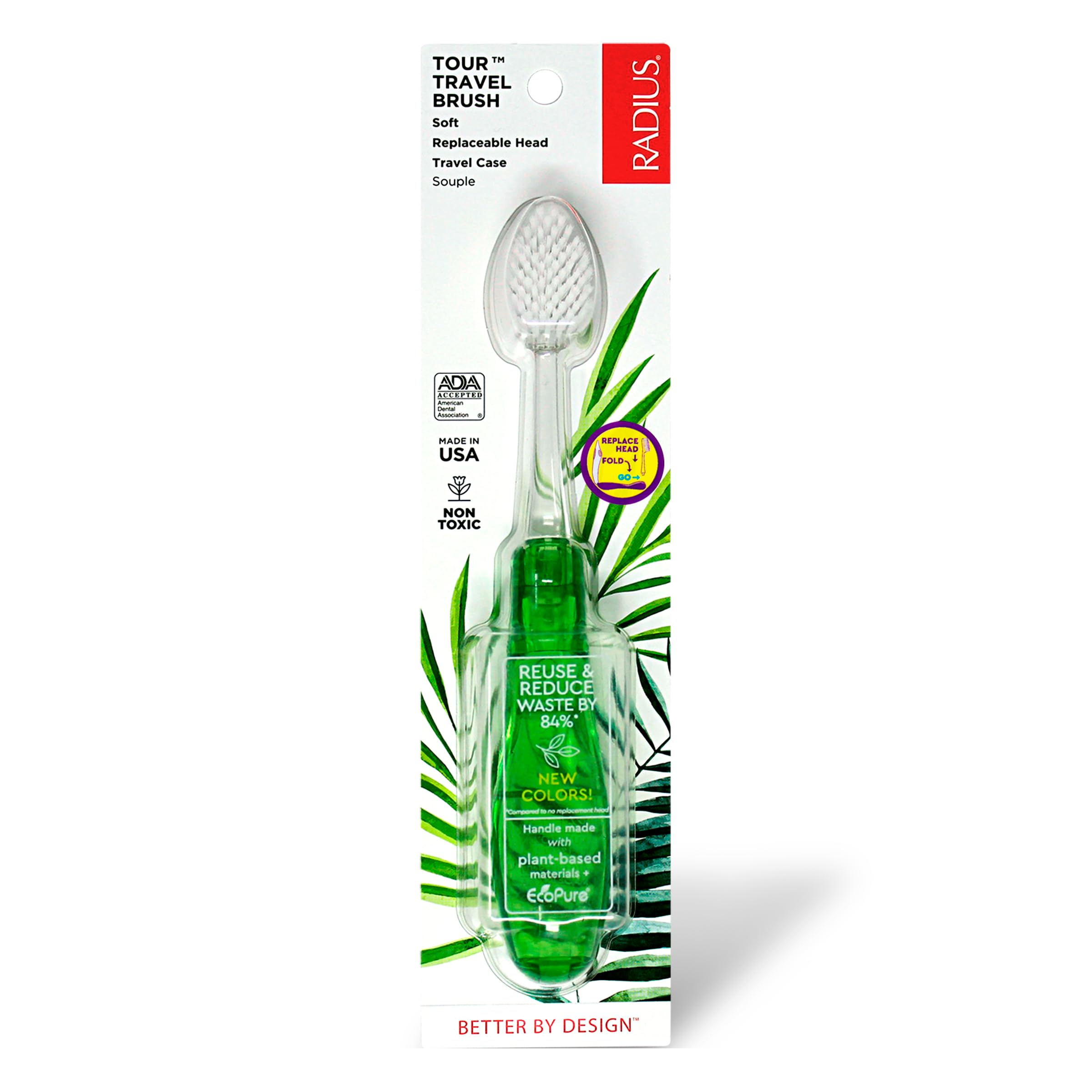 RADIUS Toothbrush Tour Travel Brush, Calacatta Stone, BPA Free and ADA Accepted, Designed to Improve Gum Health and Reduce The Risk of Gum Disease, 1 Pack