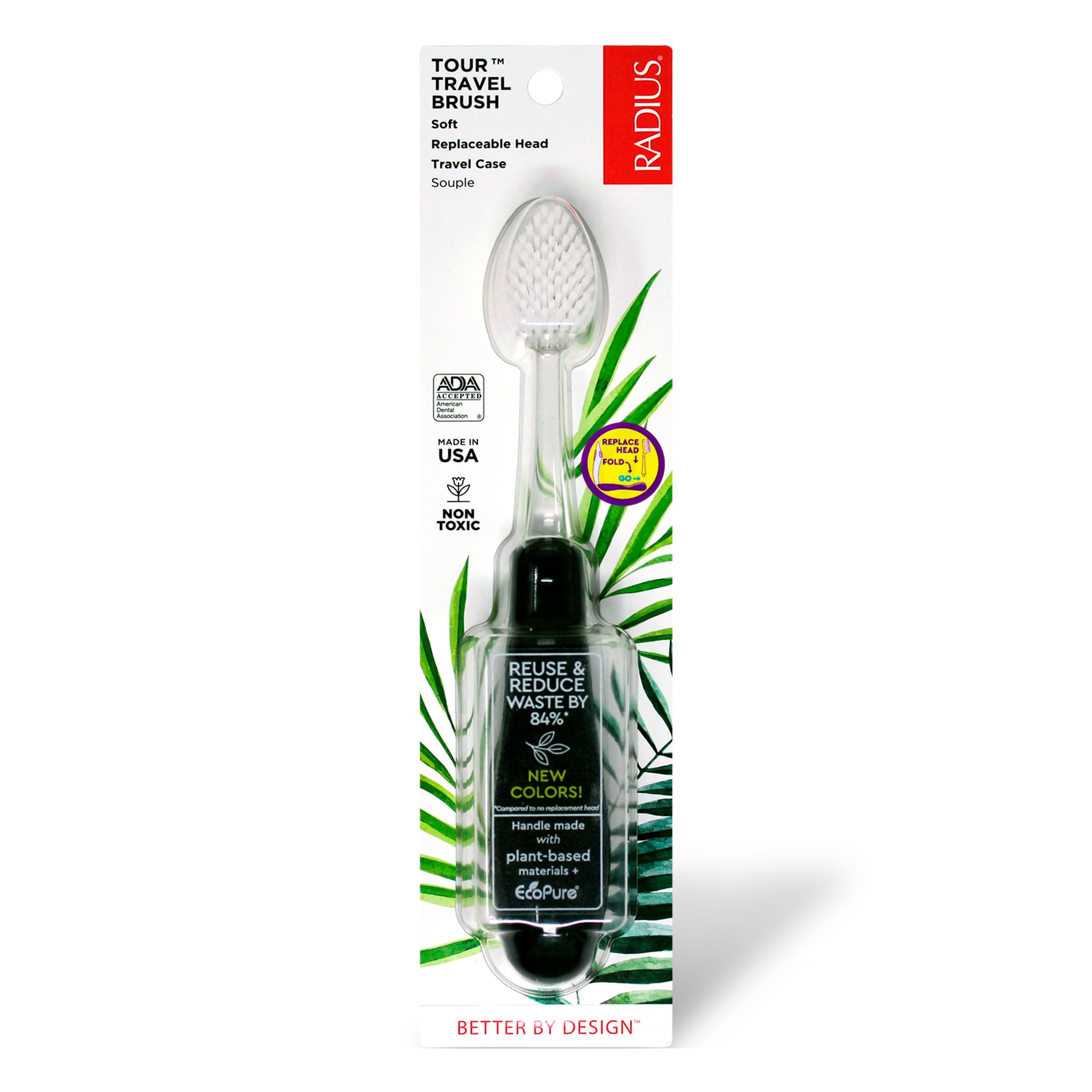 RADIUS Toothbrush Tour Travel Brush, Desert Rose, BPA Free and ADA Accepted, Designed to Improve Gum Health and Reduce The Risk of Gum Disease, 1 Pack