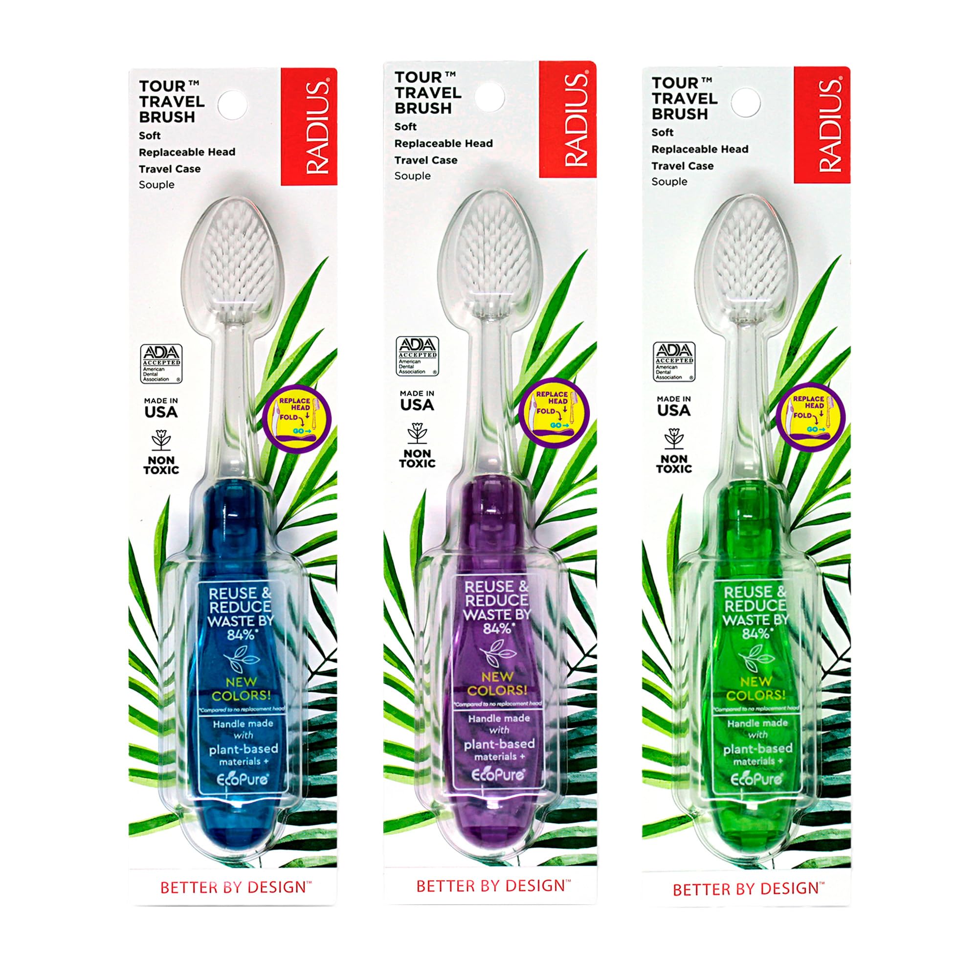 RADIUS Toothbrush Tour Travel Brush, Arctic Ocean, BPA Free and ADA Accepted, Designed to Improve Gum Health and Reduce The Risk of Gum Disease, 1 Pack