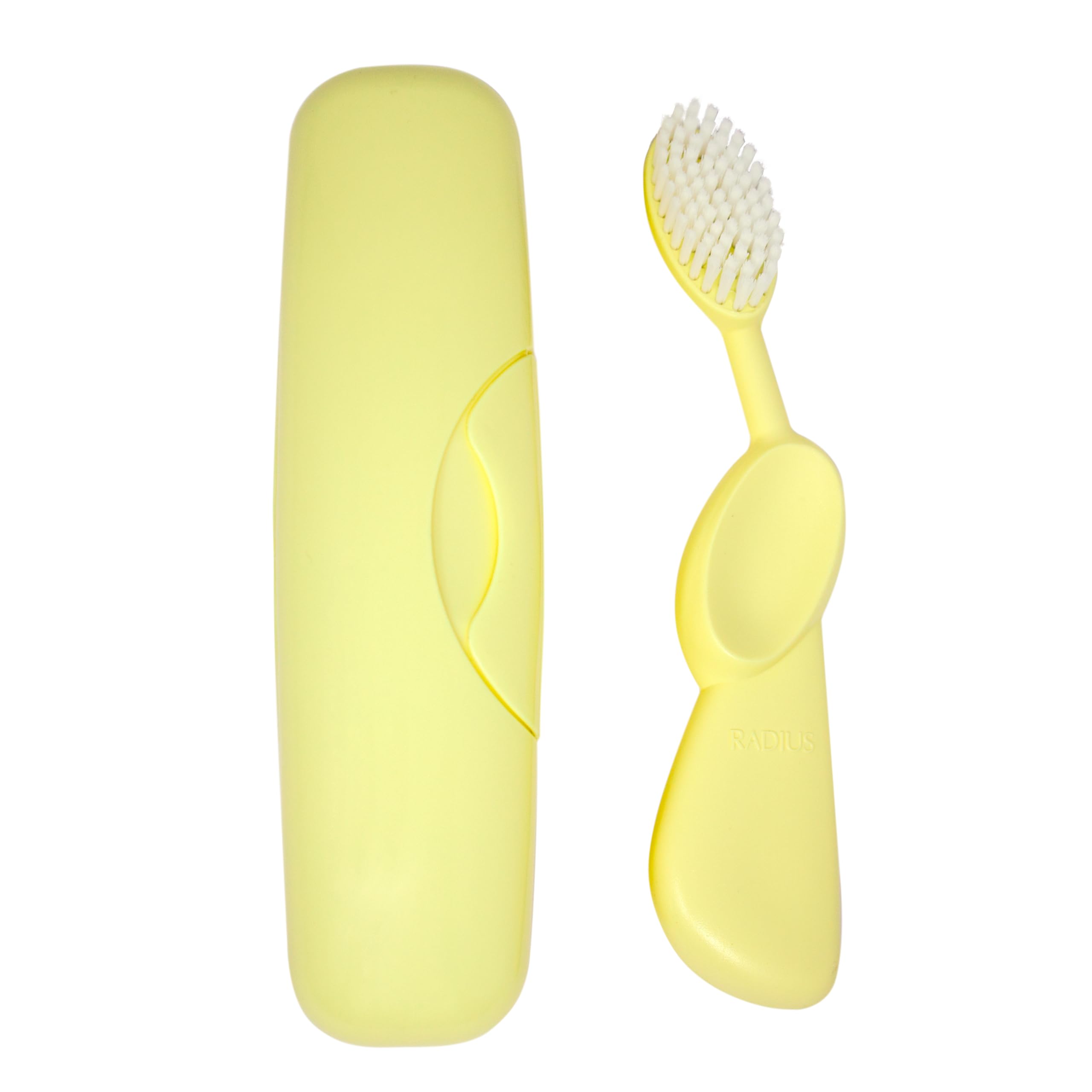 RADIUS Toothbrush Original Big Brush, BPA Free ADA Accepted - Left Hand - Lemon Brush with Lemon Case