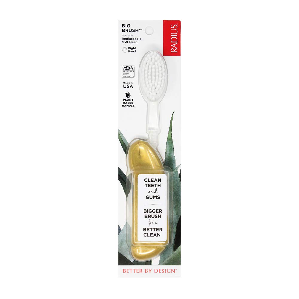 RADIUS Toothbrush Big Brush with Replaceable Head, Left Hand, Soft in Black Sparkle, BPA Free and ADA Accepted, Designed to Improve Gum Health and Reduce The Risk of Gum Disease