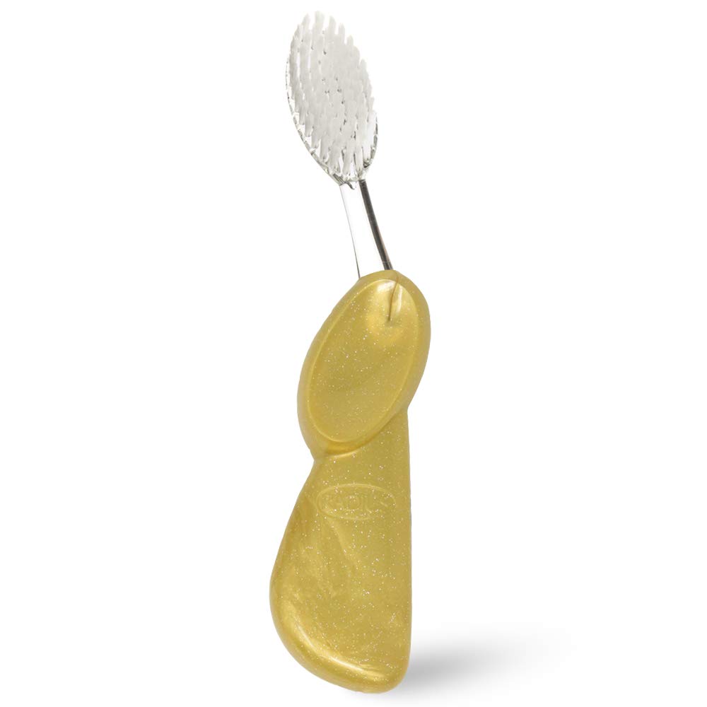 RADIUS Toothbrush Big Brush with Replaceable Head, Left Hand, Soft in Gold, BPA Free and ADA Accepted, Designed to Improve Gum Health and Reduce The Risk of Gum Disease